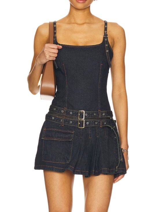 Lioness Dresses & Skirts - NEW LIONESS x REVOLVE Biker Mini Dress in Indigo Dark Blue Jean Denim Buckle XS